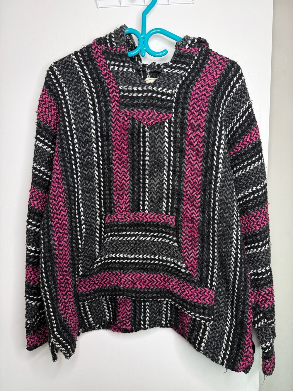 Baja Joe Women's Medium Boho Knit Hooded Sweater - Black & Pink